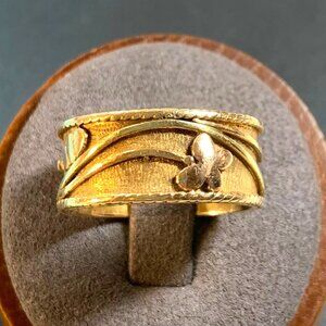 Men's 14KY Gold Butterfly Caterpillar Floral Design Cigar Band Ring Size 10.25